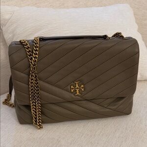 Tory Burch Kira Chevron Taupe Quilted Shoulder Bag